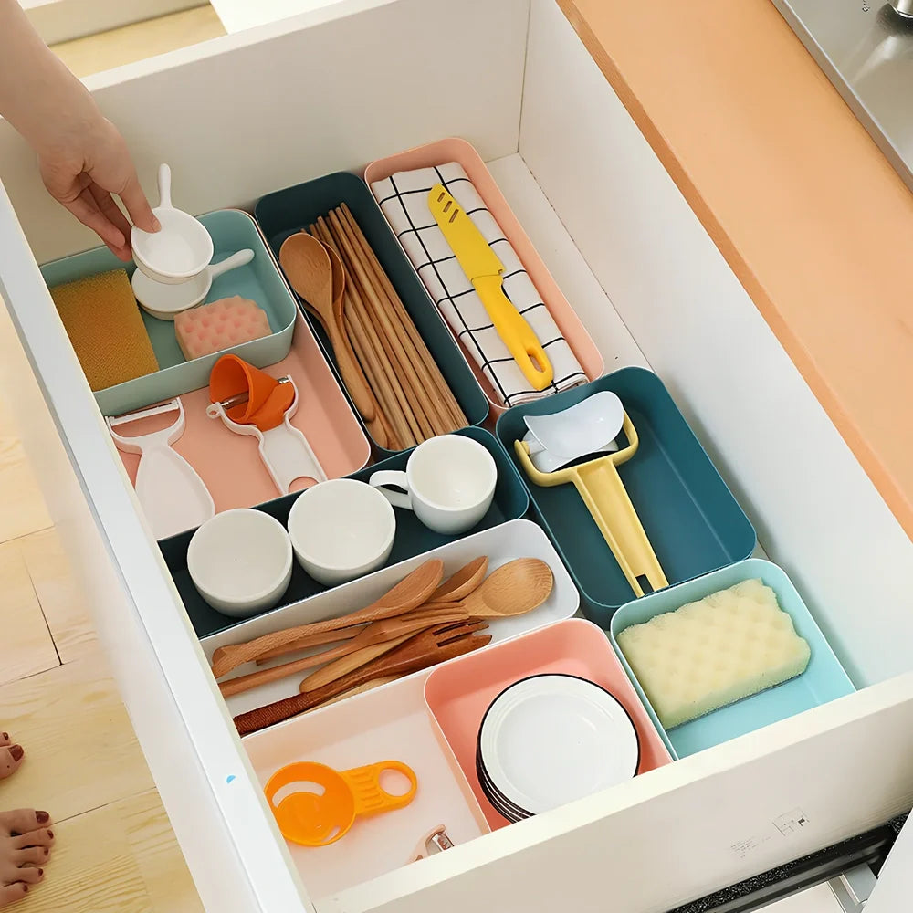 Plastic drawer organiser for underwear storage in multiple sizes and colours