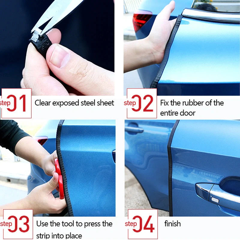 Universal car door anti-collision strip with built-in steel disc for scratch protection