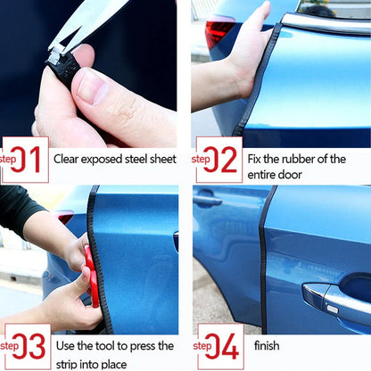 Universal car door anti-collision strip with built-in steel disc for scratch protection