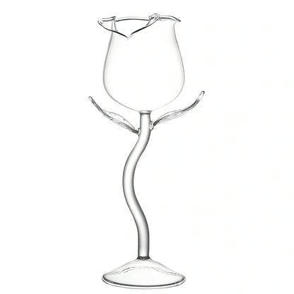 Rose flower shaped wine glass with 100ml capacity in mushroom colour showing stem and measured indicators