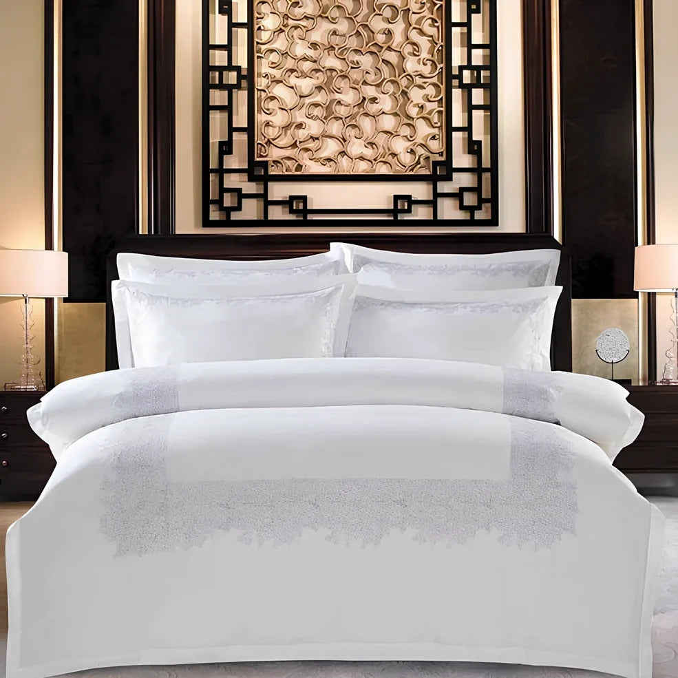 Four-piece 100% cotton bedding set in plain pattern, twill weave, 200x230cm fitted sheet for double bed