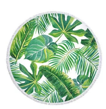 Palm Leaf Round Beach Towel with microfiber material and forest palm leaf pattern