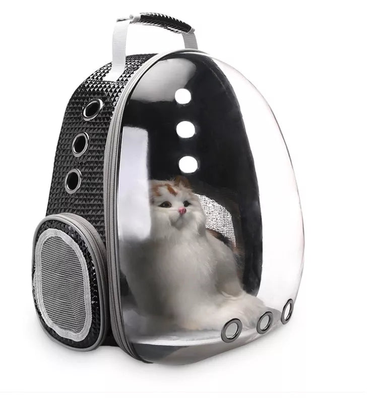 Portable pet backpack carrier with 360-degree transparent bubble design for small pets