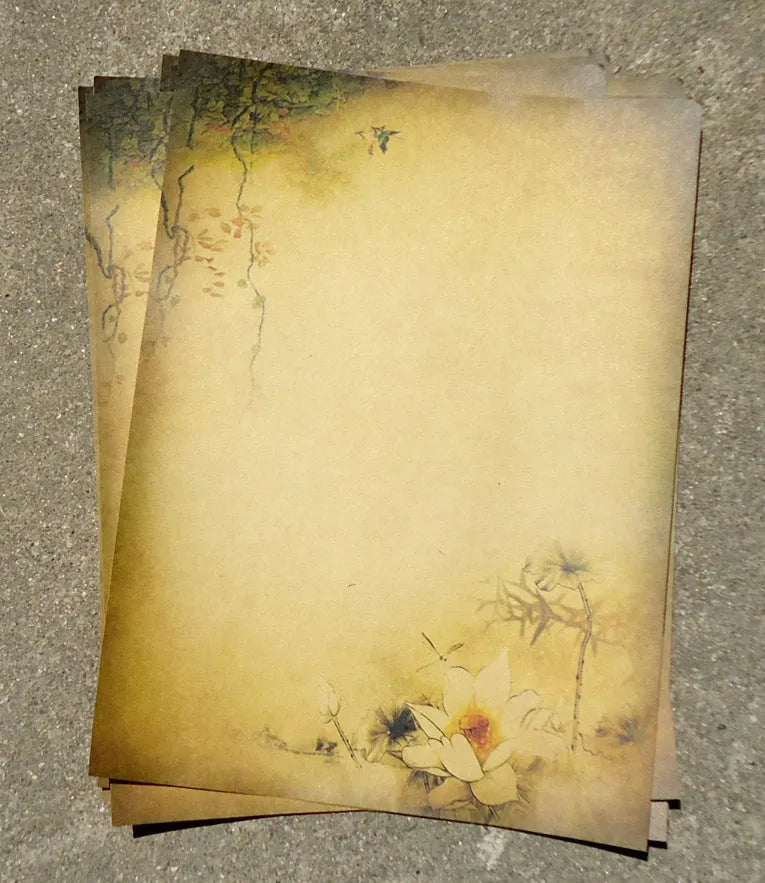 Kraft paper stationery set with 8 sheets, 265x188mm pure wood pulp paper in Lotus or Mountain designs