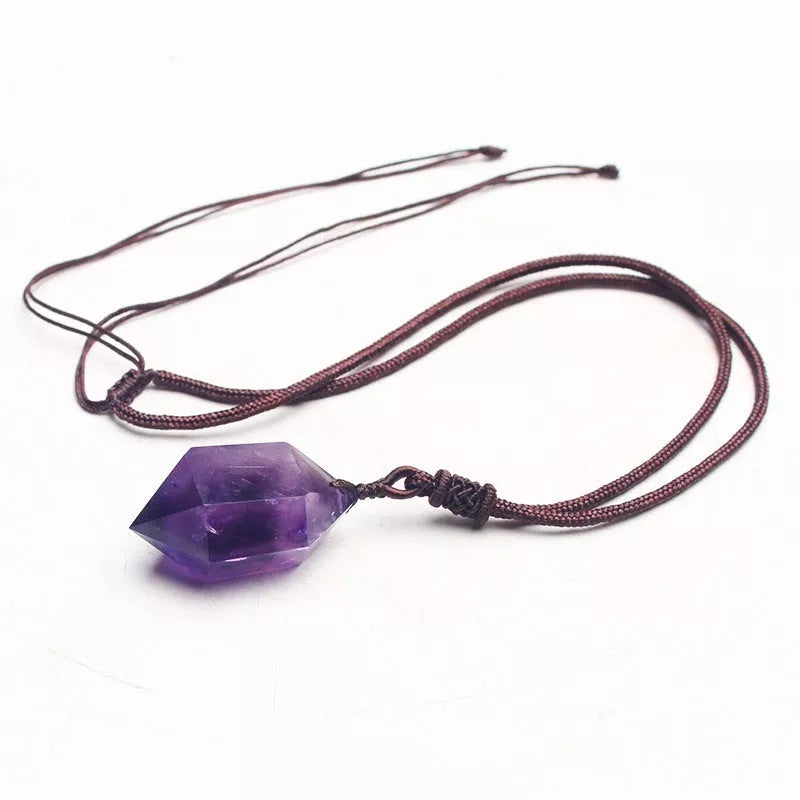 Natural Amethyst Hexagonal Pendant with Korean style geometric design
