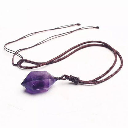 Natural Amethyst Hexagonal Pendant with Korean style geometric design