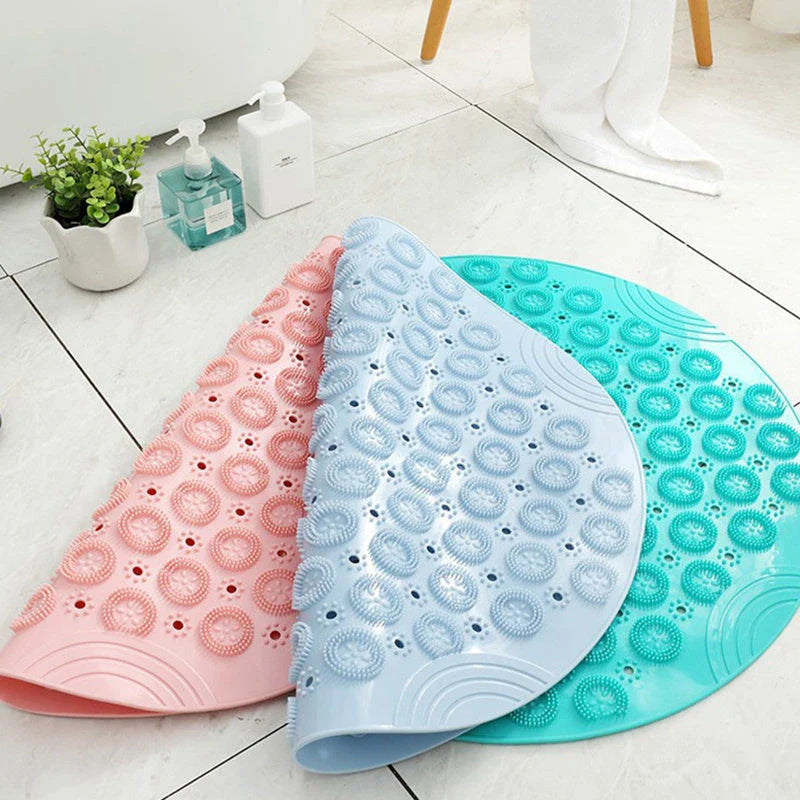 Hhomeenjoy Anti-Slip Textured Round Shower Mat with Massage Nodules and Drain Holes