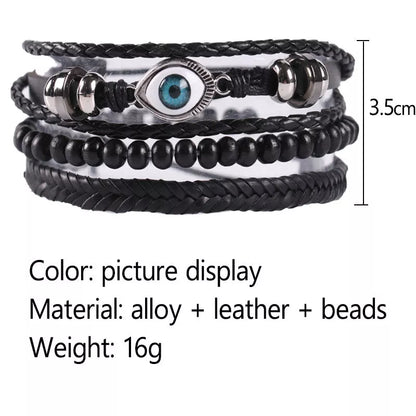 Braided leather cord brown eye bracelet with alloy charm