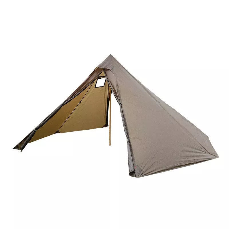 Pyramid outdoor camping tent for 4 people with chimney hole in wolf brown and creamy white