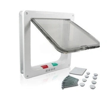 4-Way Lockable Pet Door Security Flap with ABS Plastic Construction in various colors and sizes