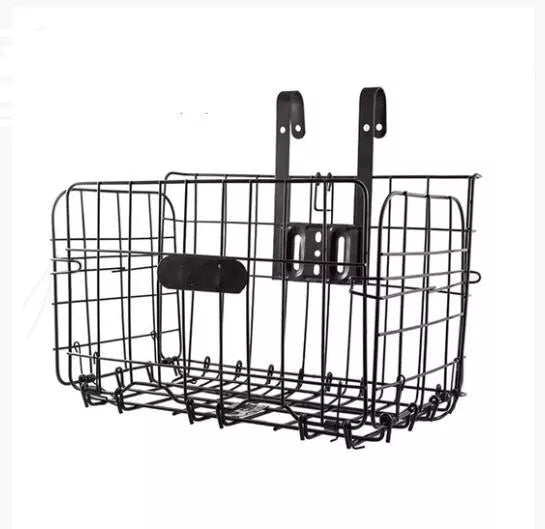 Foldable bicycle basket in black or silver, durable steel construction