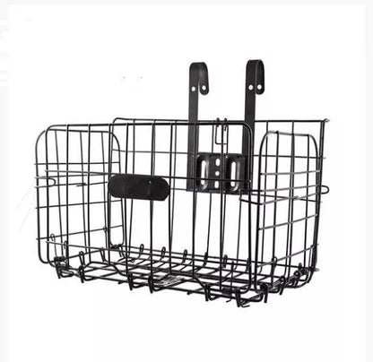 Foldable bicycle basket in black or silver, durable steel construction