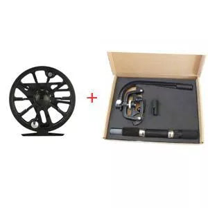 Fly fishing wheel with aluminum coil in blue, black, or green for precision casting