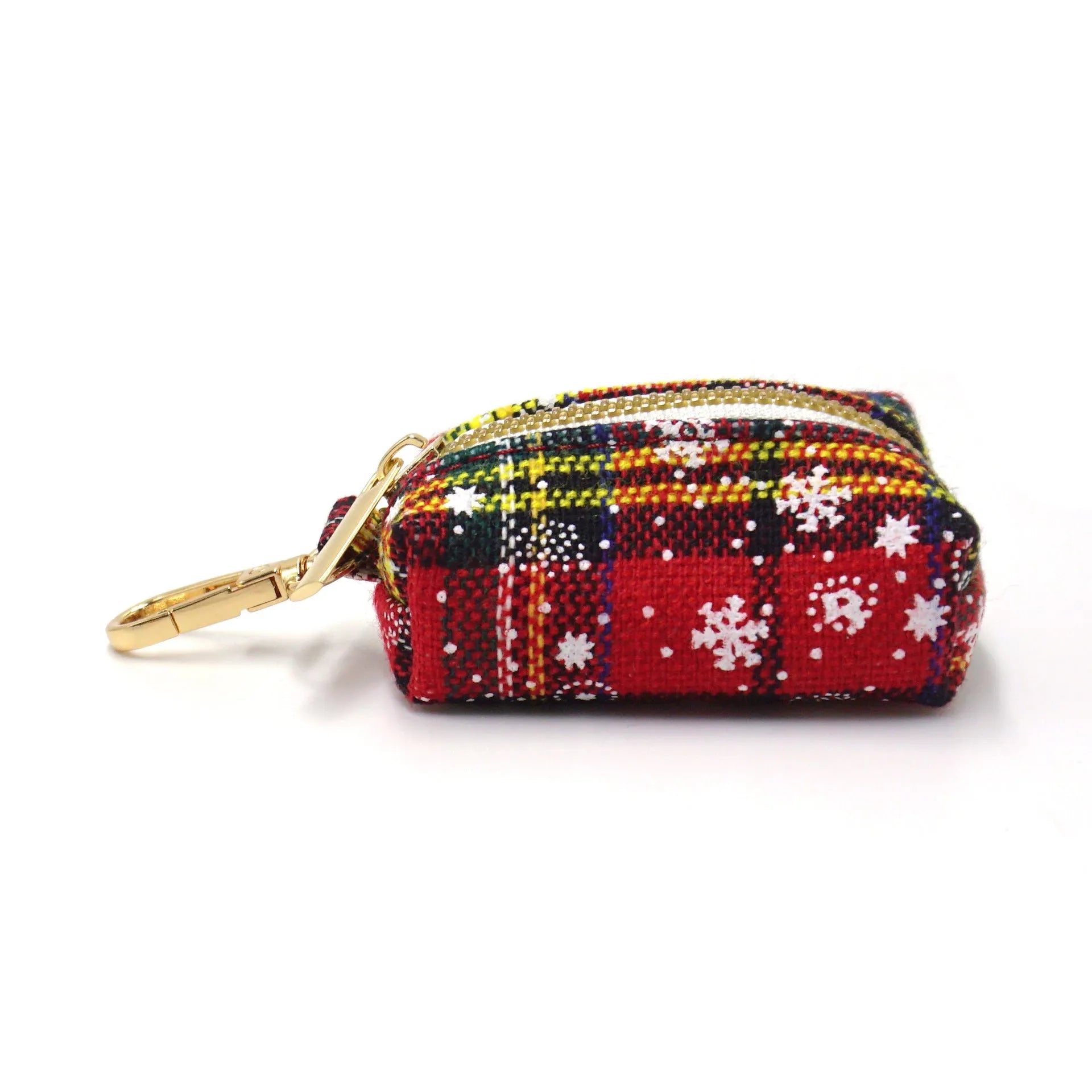 Red Christmas pet accessory set showing collar, traction rope, bowknot, harness and stool bag with laser design
