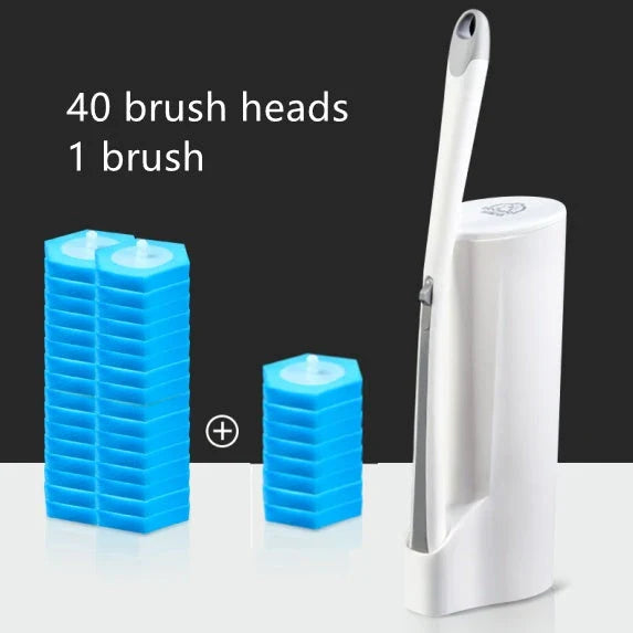 Disposable toilet cleaning brush with scrubbing pad for thorough, hygienic bathroom cleaning