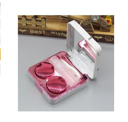 Square contact lenses case with marble surface and mirror, includes lens care accessories