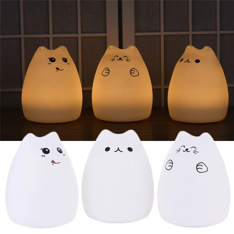 Adorable cat design LED night light for children with color-changing feature