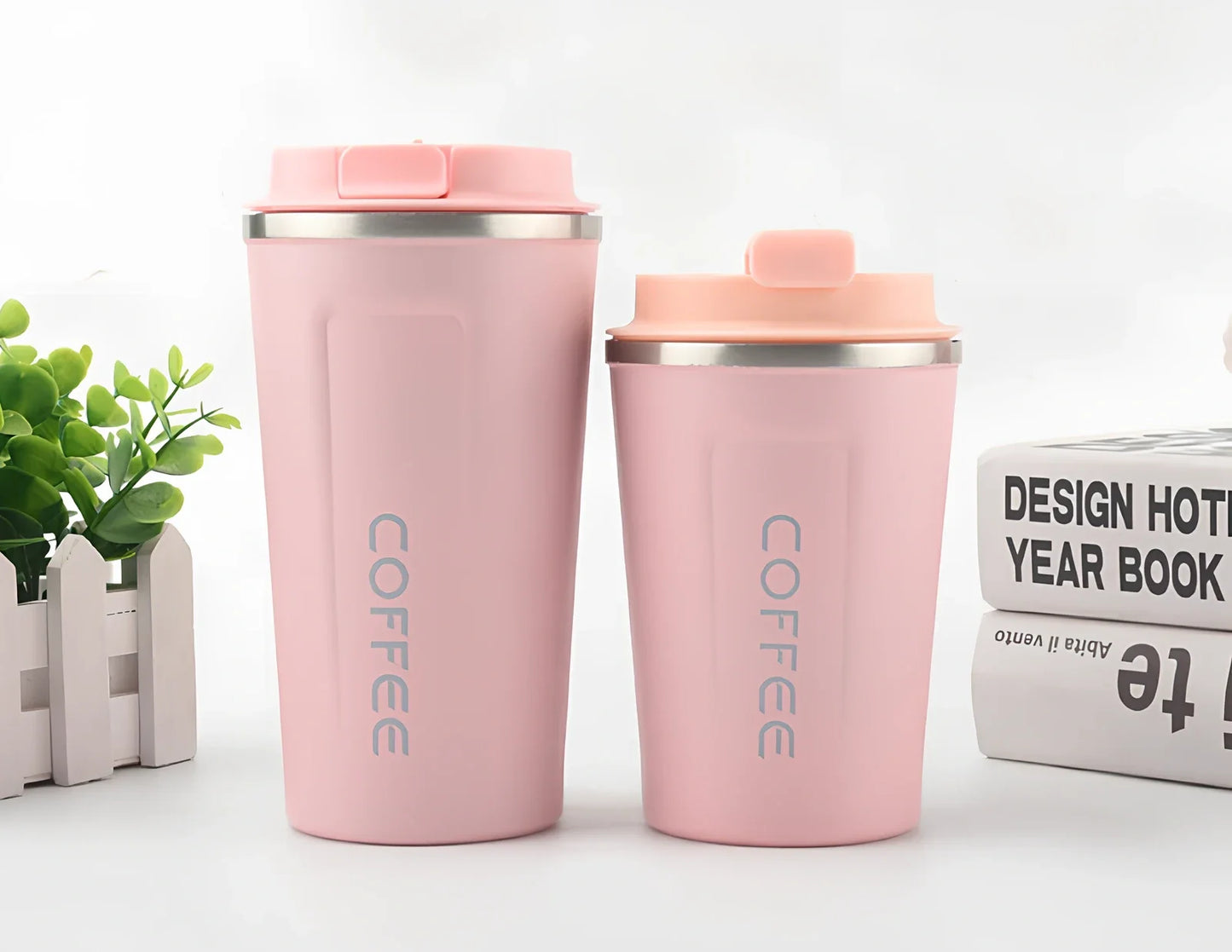 Stainless steel thermal vacuum coffee mug with double-layer insulation and spill-proof lid in multiple colour options