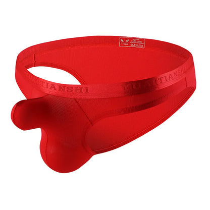 Men's thin solid colour underwear in low-waist design with breathable nylon fabric, shown in one of six colour options