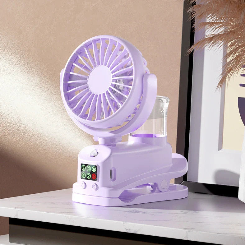 F7 clip spray fan in black colour showing clip attachment and mist spray function