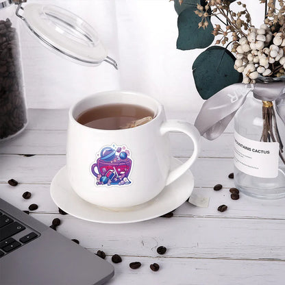 Pack of 50 colourful tea cup graffiti waterproof stickers for DIY luggage and scooter decoration