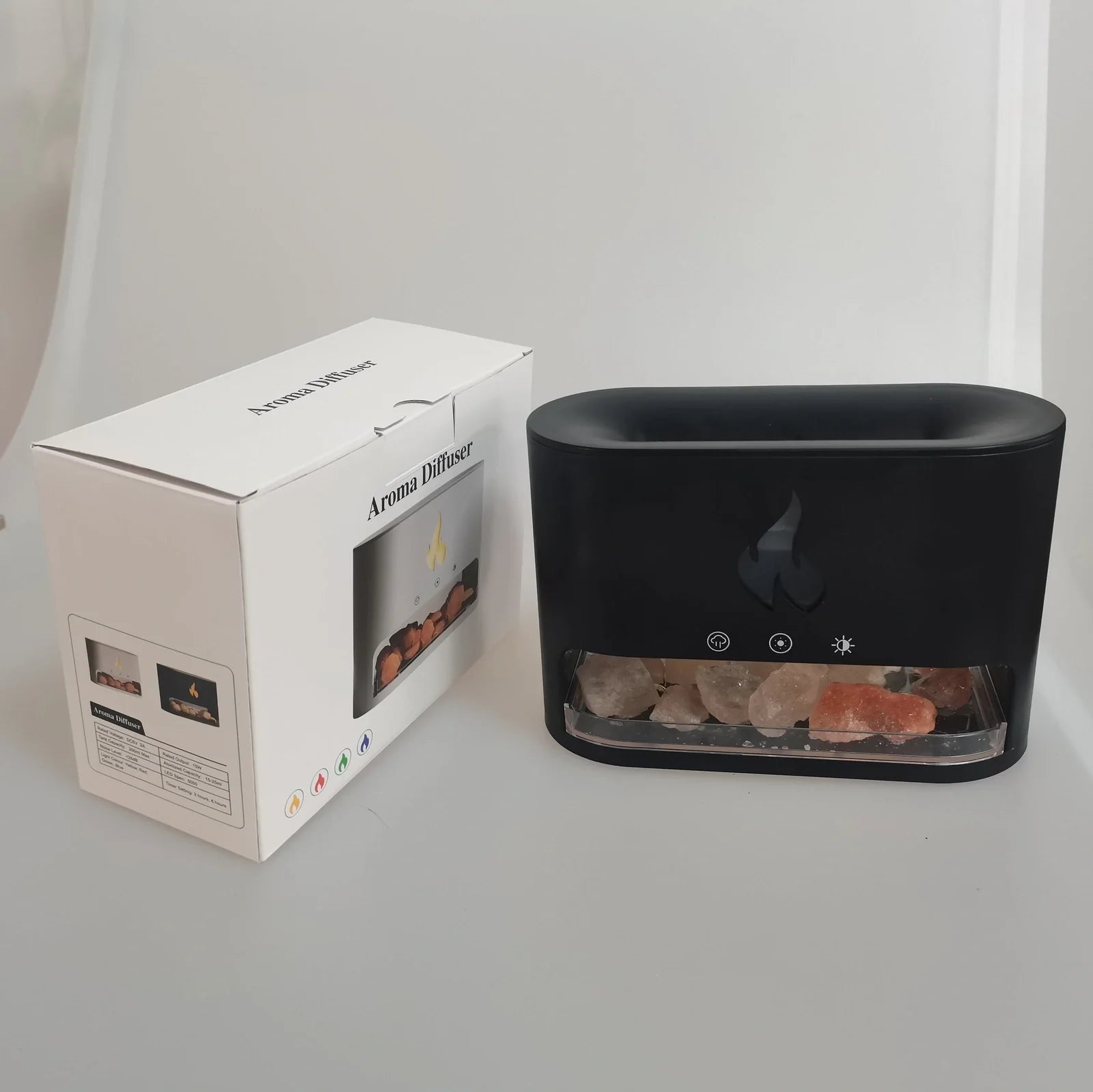 Crystal black Himalayan salt lamp with ultrasonic diffuser measuring 191mm height