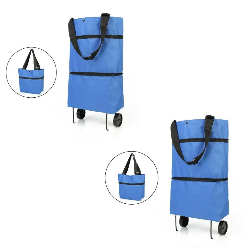 Waterproof folding shopping cart with reinforced bottom and wheels for easy transport