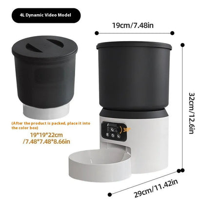 4-litre smart pet feeder with remote control and optional camera on a table