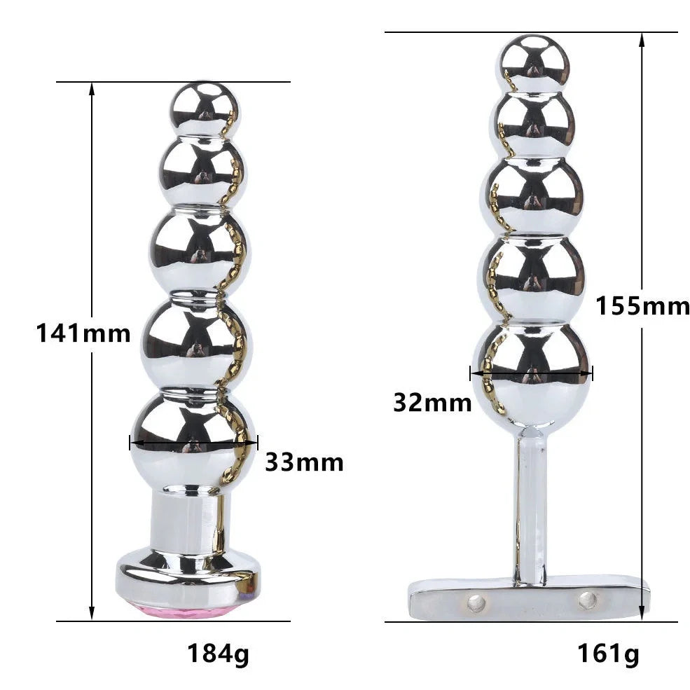 Gold metal anal beads style A 141mm length 33mm diameter for adult use