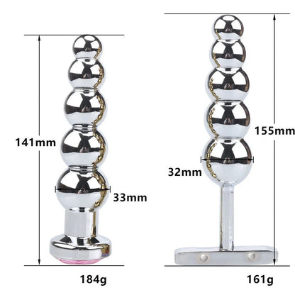 Gold metal anal beads style A 141mm length 33mm diameter for adult use