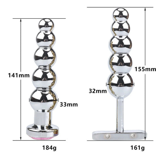 Gold metal anal beads style A 141mm length 33mm diameter for adult use