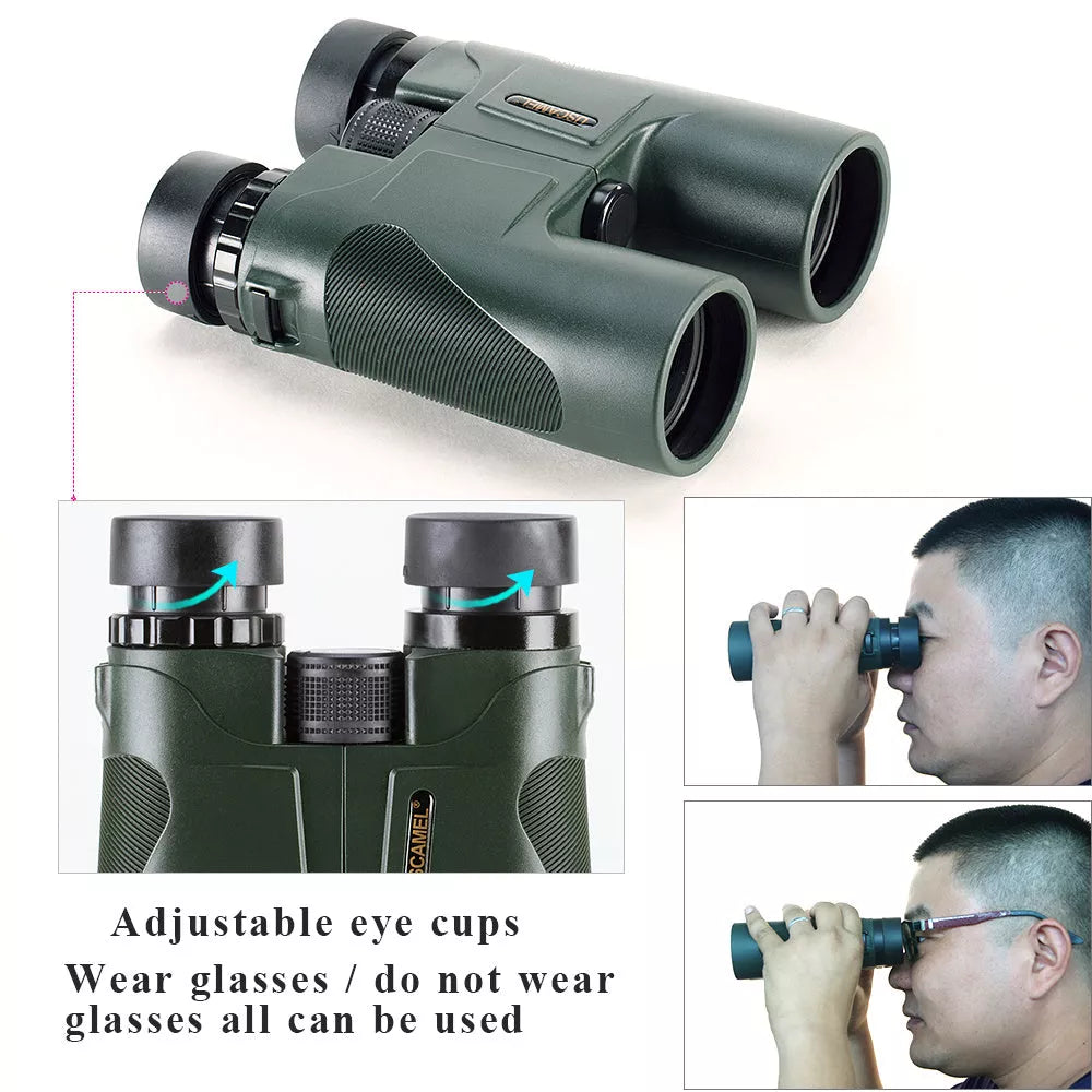 10X42 HD High Power Binoculars with mobile camera compatibility in Army Green and Black