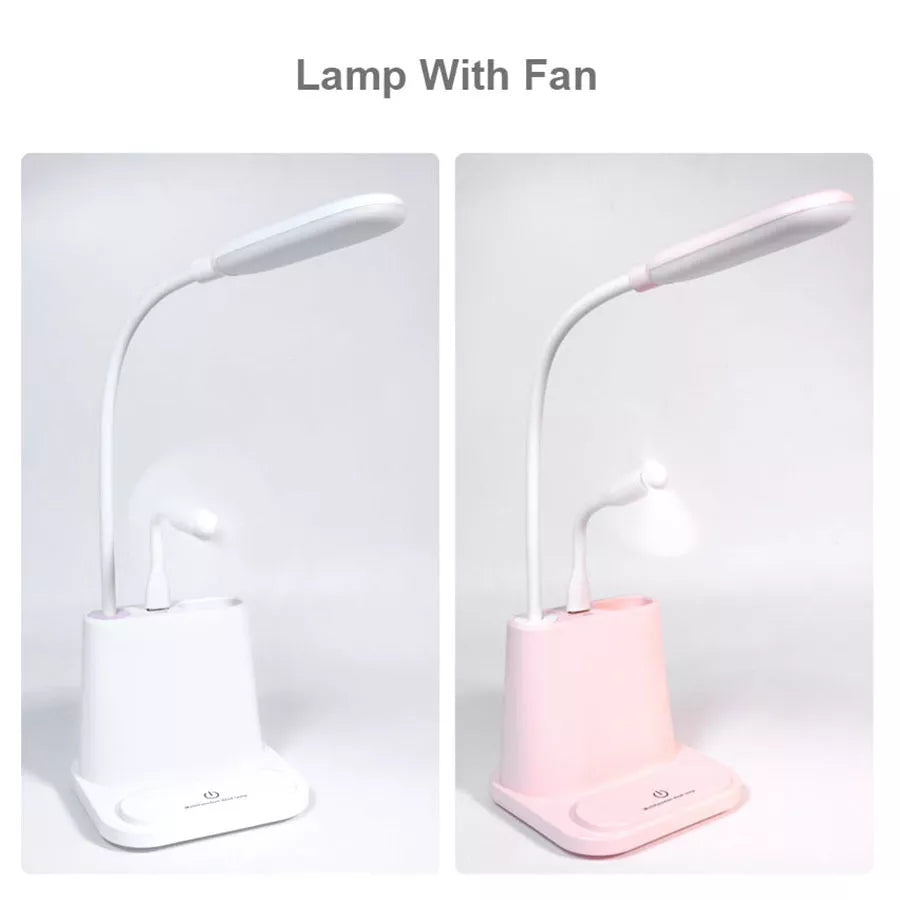 LED Rechargeable USB Desk Lamp with Phone Stand in white and pink options