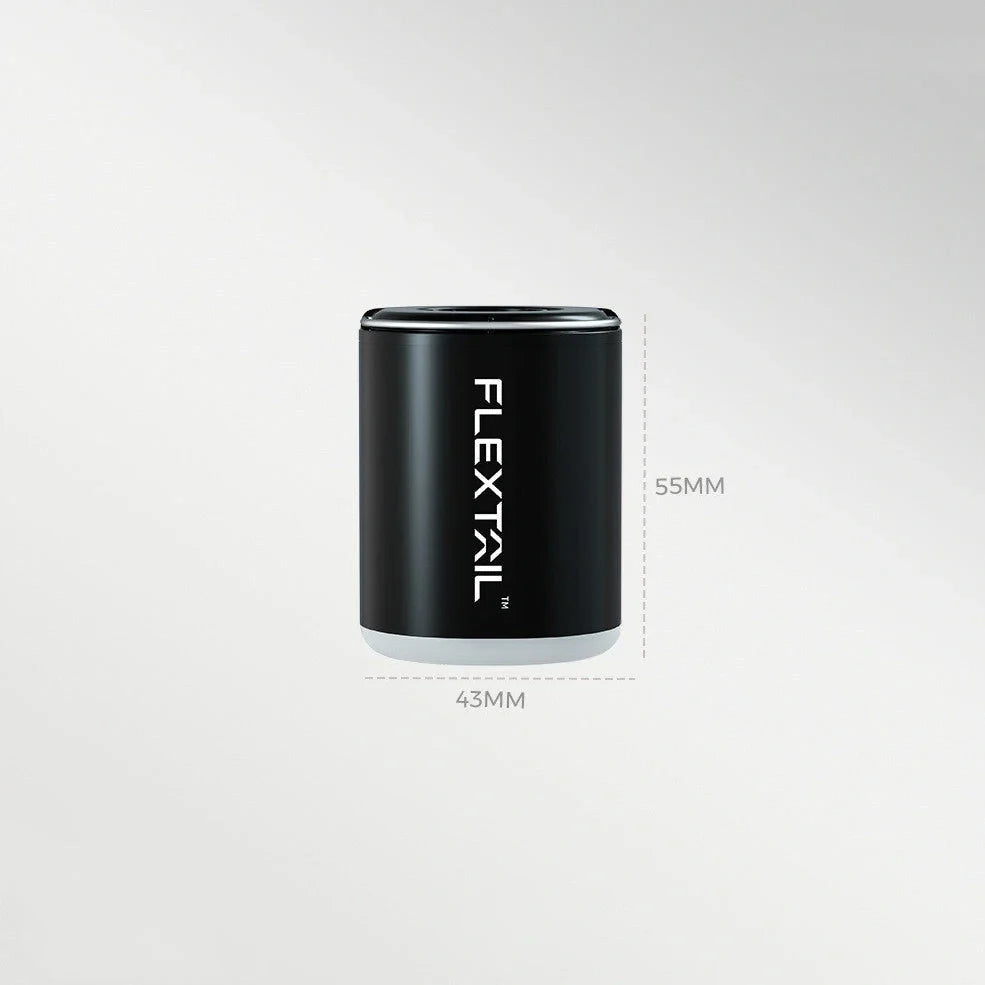 White portable USB camping inflator with 1300mAh battery, 4kPa inflation, 11x10x5cm size