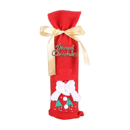 Festive Christmas wine bottle socks in vibrant colors, perfect for holiday decor