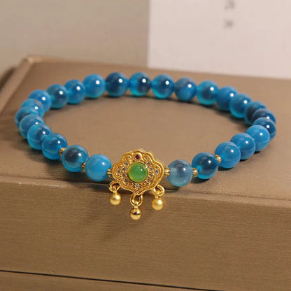 Blue sugar heart agate jade safety lock pendant bracelet with crystal construction and rhinestone accents