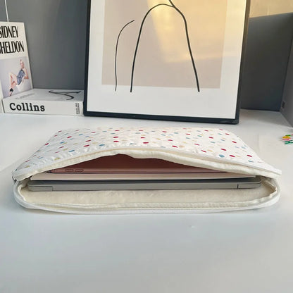 Women's solid colour polka dot polyester laptop bag shown in 11-inch, 13-14-inch, and 15-15.6-inch size options.
