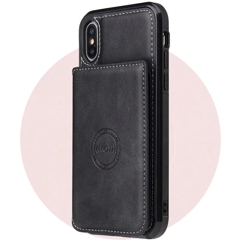 Card wallet leather case for iPhone 11 in solid colour, showing back slot for 3 cards