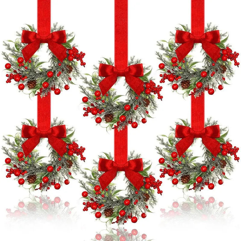 Handmade plastic Christmas garland with bowknot ribbon design, available in seven colour and motif options