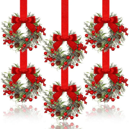 Handmade plastic Christmas garland with bowknot ribbon design, available in seven colour and motif options