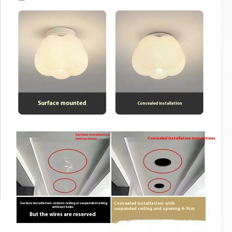 Surface mounted or concealed LED ceiling lamp with iron body and PVC shade for living room, entrance, or corridor