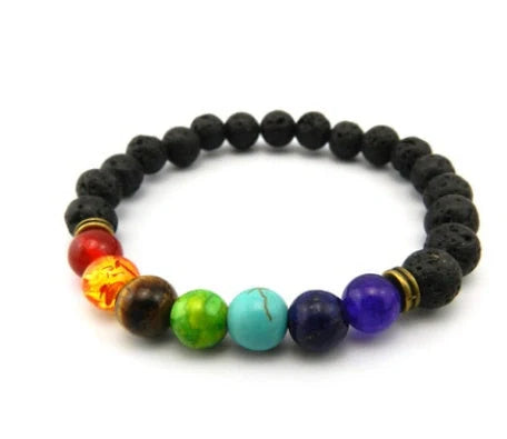 Agate molten rock chakra bracelet with colorful 8mm beads and adjustable string