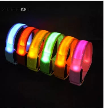 LED Illuminated Arm Band for night running safety with adjustable fit and multiple colors