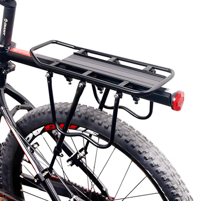 Black aluminium alloy bicycle quick release rear rack shelf for 20 to 29 inch bikes with adjustable height and length