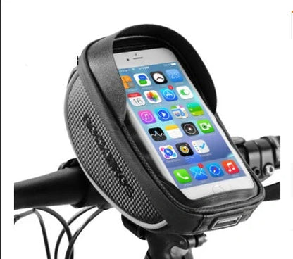 Waterproof front beam bicycle bag with touch screen compatibility for mountain bikes