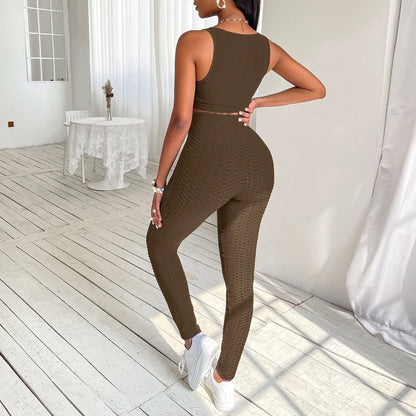 Women's tight sports pineapple lattice suit vest and shorts set for workouts