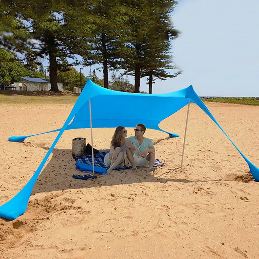 Beach sun shade arbor with iron struts, perfect for outdoor activities