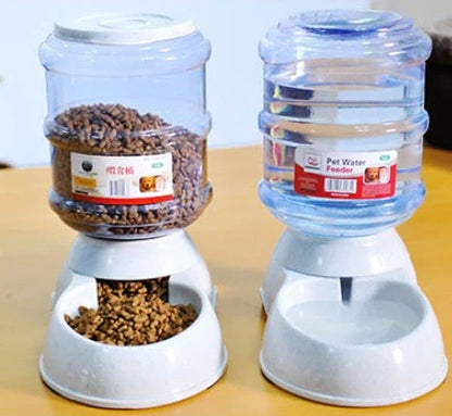Automatic pet feeder and water dispenser for cats and dogs with large capacity and anti-overflow feature