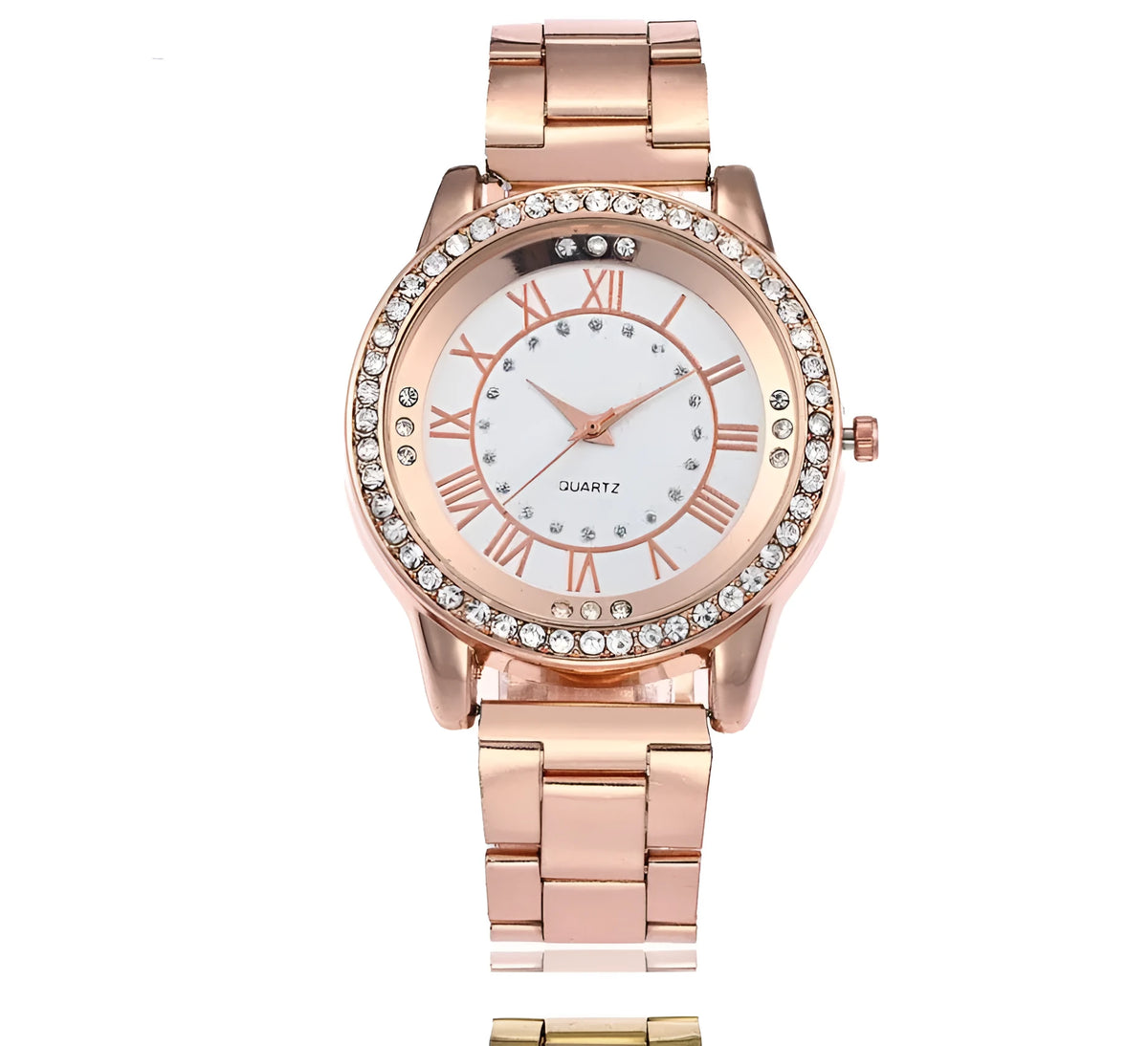Vansvar women's quartz dress watch with 40mm round dial, alloy strap and rose gold or gold colour option