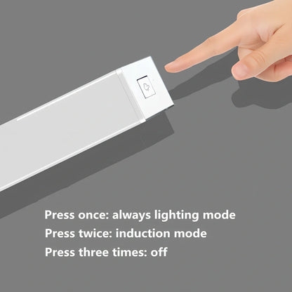 LED human body induction magnetic closet light showing aluminium shell and magnetic attachment for wardrobe installation